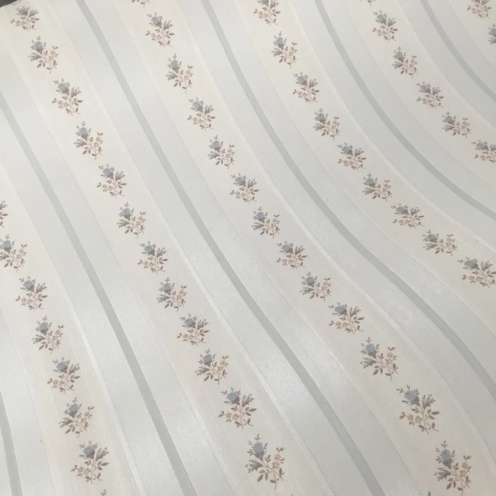 ✨Vintage Shabby Chic Pastel White Blue Stripe Floral Wallpaper